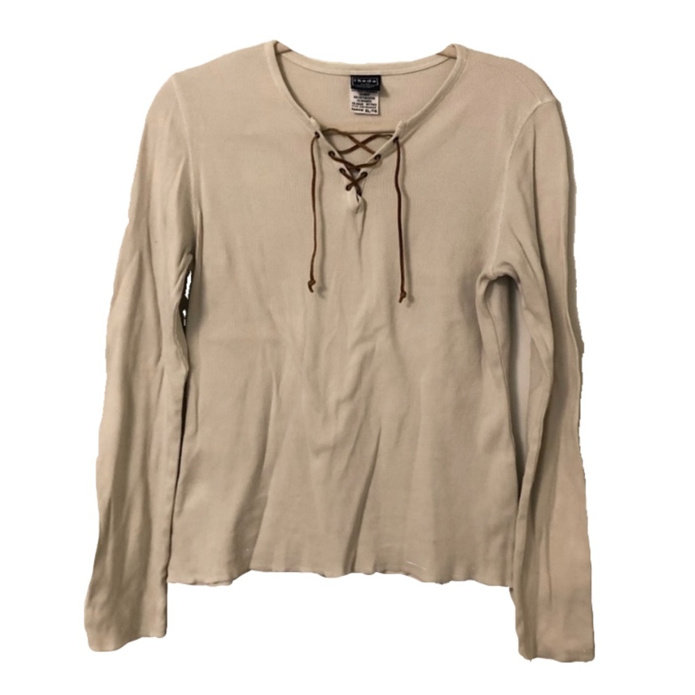 Vintage Ikeda Cream Ribbed Long Sleeve With String